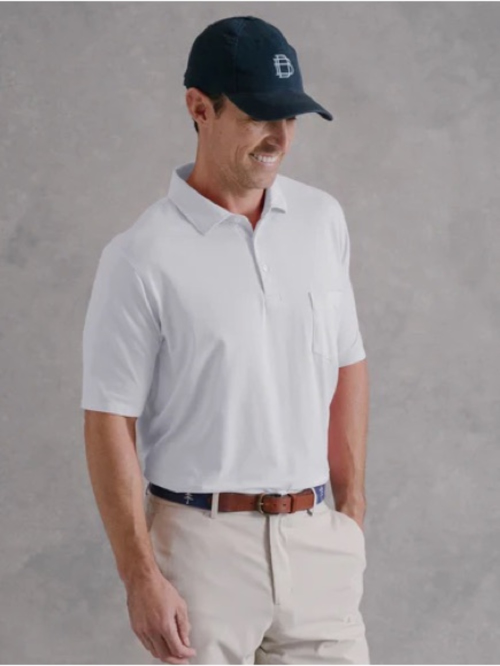 B.DRADDY Men’s Solid White Liam Polo with North Carolina flag and “B” Logo Patch - Picture 2 of 8
